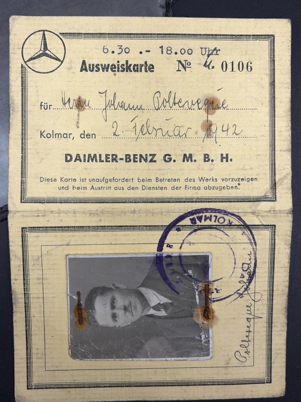 Daimler-Benz G.M.B.H. Ausweiskarte Workers Card 1942