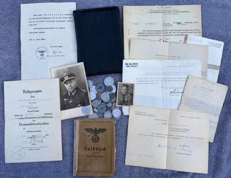German Army Soldbuch Grouping Sonderfuhrer Paymaster Josef Weissweiler Infantry Regiment  24 & 407