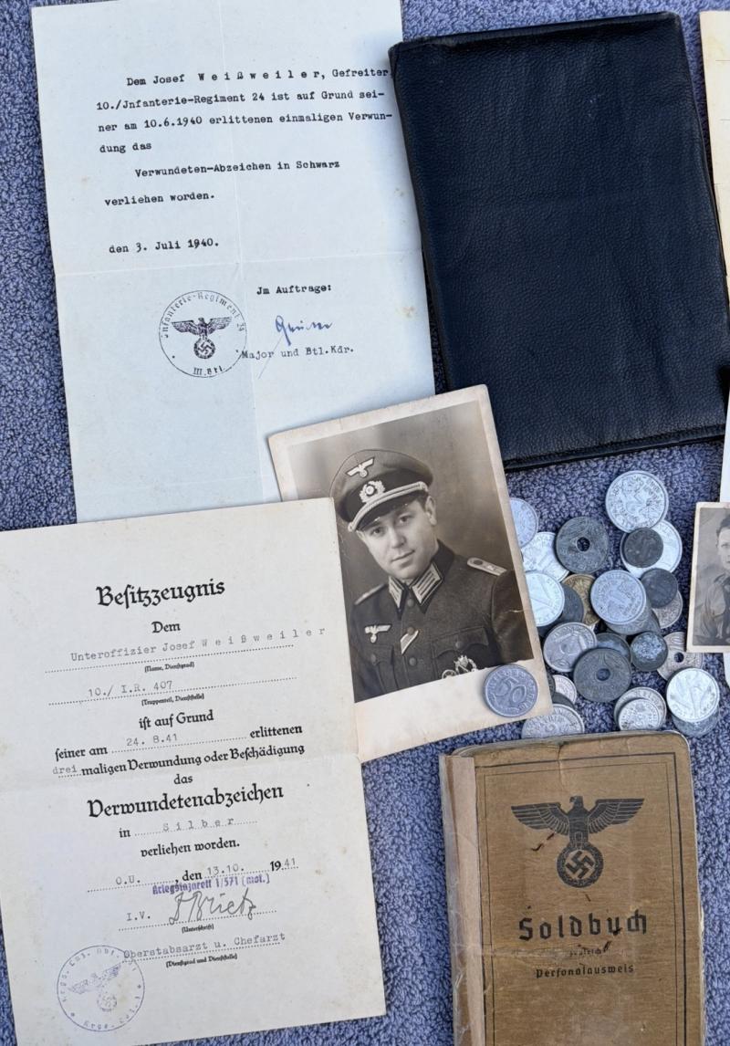 German Army Soldbuch Grouping Sonderfuhrer Paymaster Josef Weissweiler Infantry Regiment 24 & 407