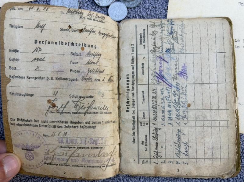 German Army Soldbuch Grouping Sonderfuhrer Paymaster Josef Weissweiler Infantry Regiment 24 & 407