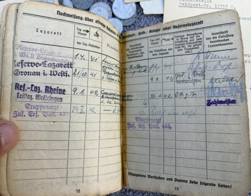 German Army Soldbuch Grouping Sonderfuhrer Paymaster Josef Weissweiler Infantry Regiment 24 & 407