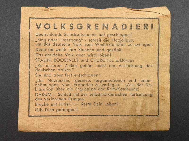 Soviet Propaganda Leaflet 1944-1945 Urging German Soldiers to Surrender