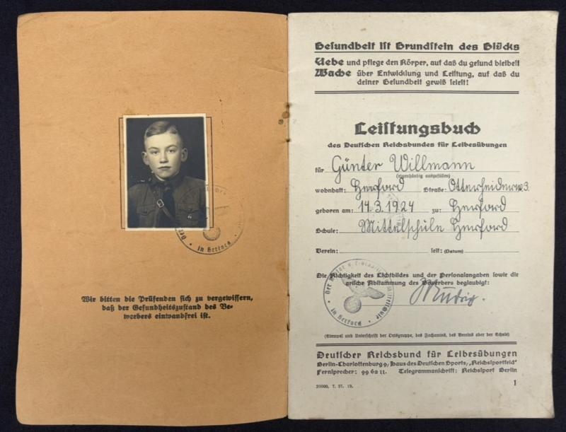 HJ Deutschen Reichbundes Leistungsbuch Günter Willmann