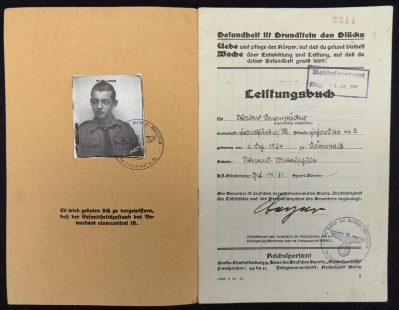 HJ Deutschen Reichbundes Leistungsbuch Walter Darmstädter