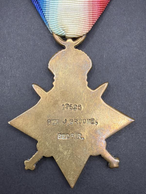 WW1 1914-15 Star 17526 PTE.J.GROOME.BEDF.R. Killed In Action 15th July 1916 Flanders