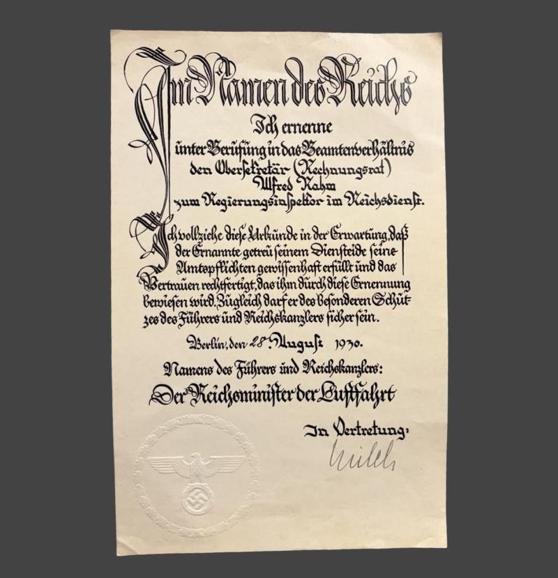 Promotional Document Signed By Feldmarshall Erhard Milch