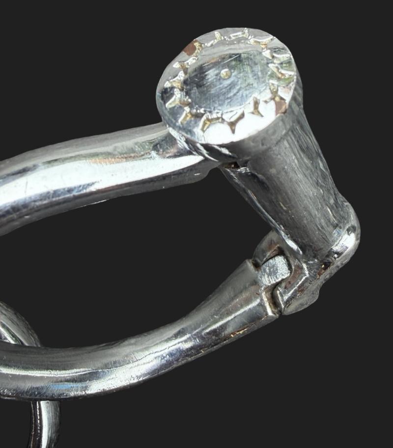 Early 20th Century British Police Hiatt Nickel Plated Handcuffs With Key