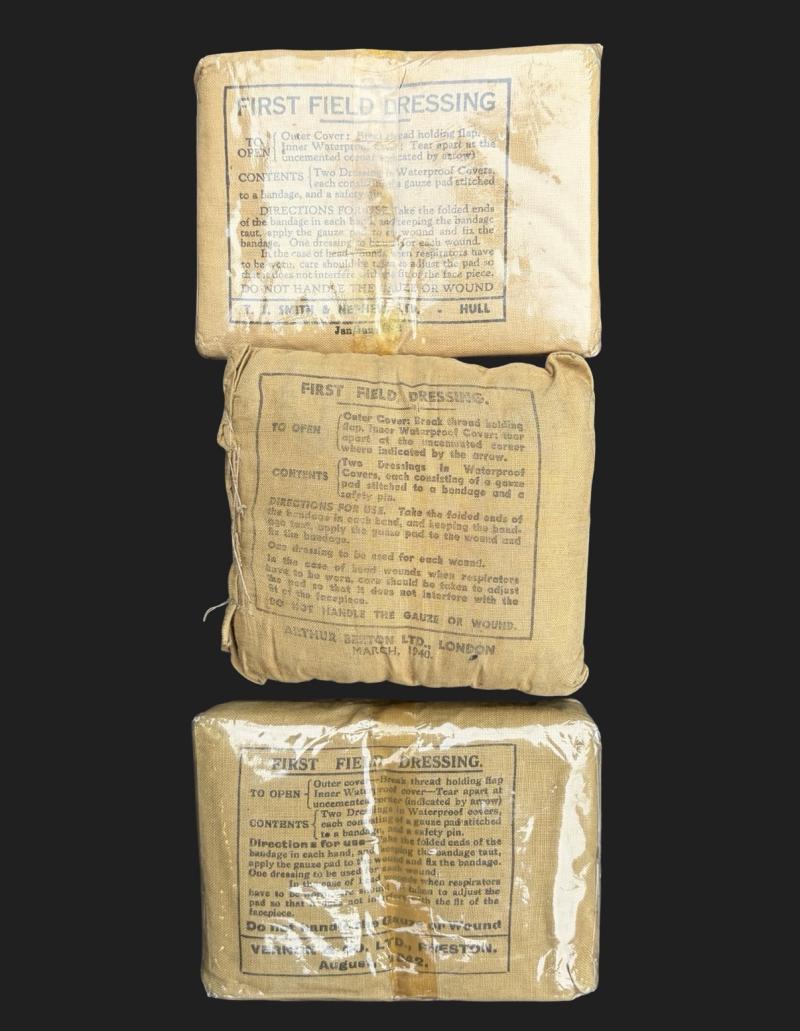Three British Army First Field Dressings Unissued