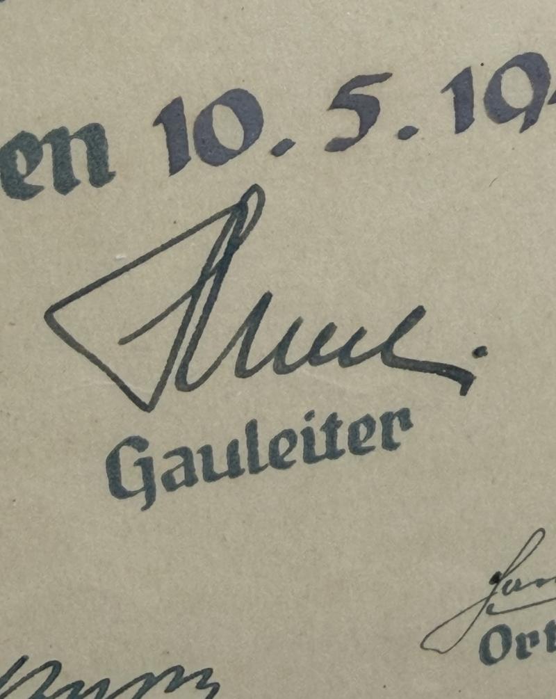 Framed NSDAP Death Notice Hand Signed By The Gauleiter of Salzburg Dr Gustav Adolf Scheel