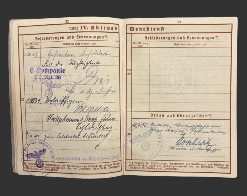 German Army Wehrpass Unteroffizier Werner Karl Lindermann KIA Orel Russia- Seige of Warsaw