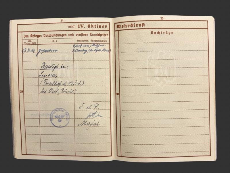 German Army Wehrpass Unteroffizier Werner Karl Lindermann KIA Orel Russia- Seige of Warsaw