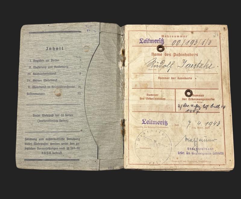 German Army Wehrpass Obergefreiter Rudolf Jaǔtzke Czech National Demjansk & Norway