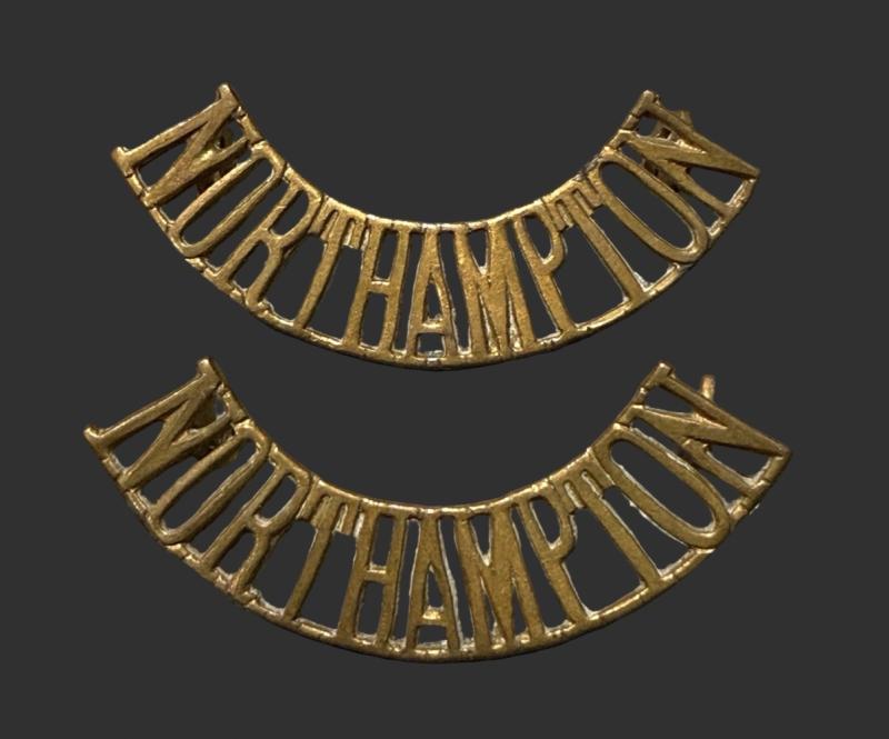 WW1 Northampton Regiment Brass Epaulette Titles