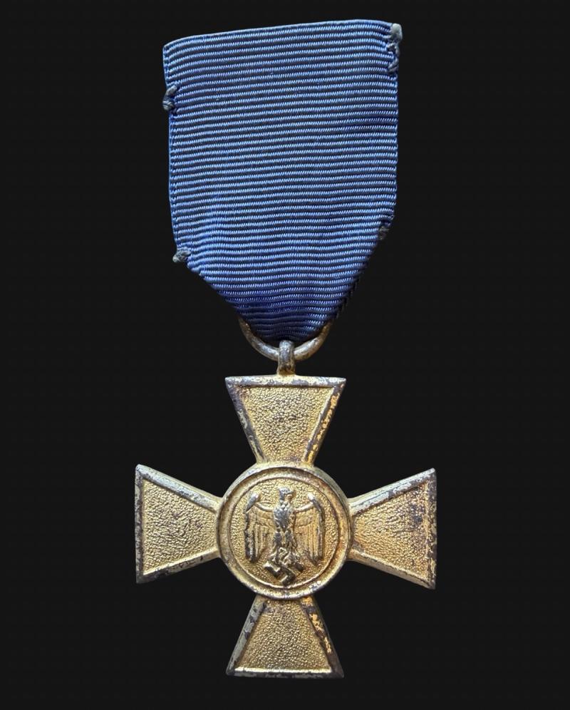 German Army Gold Guilt 25 Year Service Medal With Ribbon