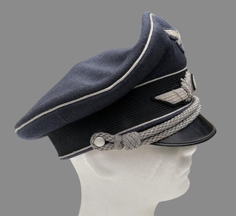 Double Erel Marked Luftwaffe Officers Visor Cap, Brockade Belt, Buckle & Hat Box