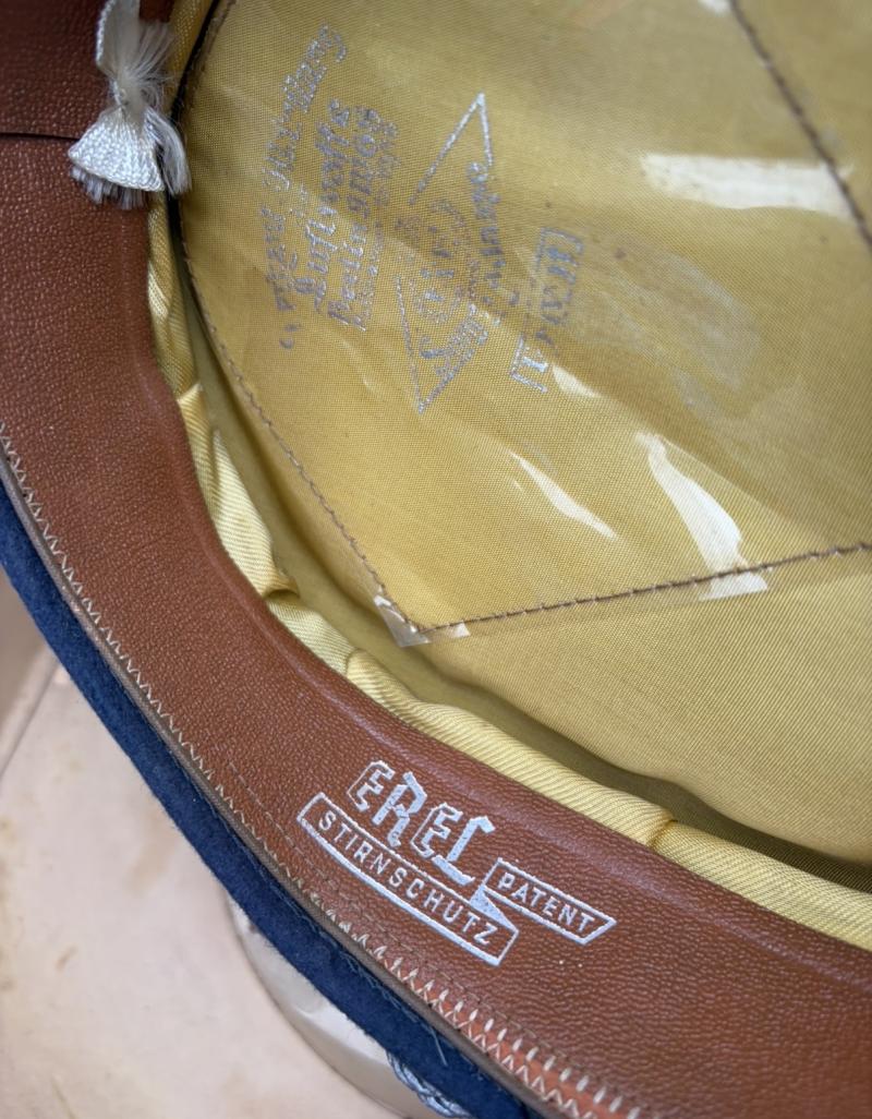 Double Erel Marked Luftwaffe Officers Visor Cap, Brockade Belt, Buckle & Hat Box