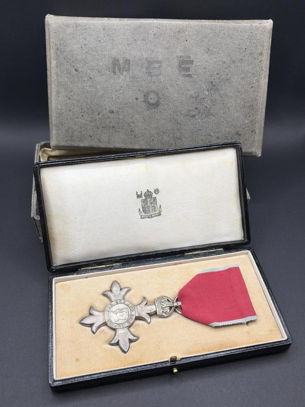 Pre 1952 British MBE Medal In Box & Cardboard Transit Box