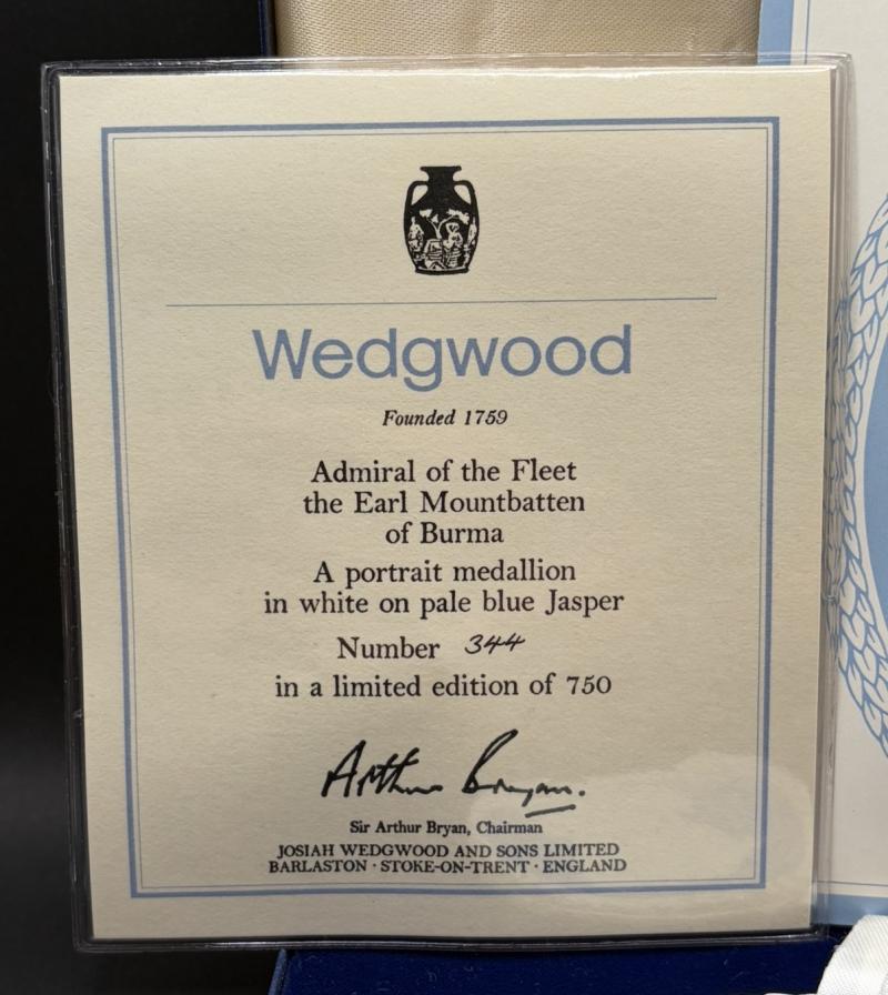 Admiral of the Fleet The Earl Mountbatten of Burma Wedgwood Table Medallion Issue 344/750 With Autograph