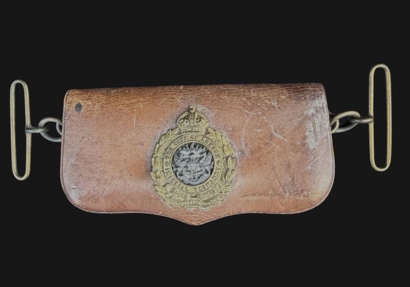Edwardian Pre WW1 City of London Imperial Yeomanry Leather Cross Belt Pouch