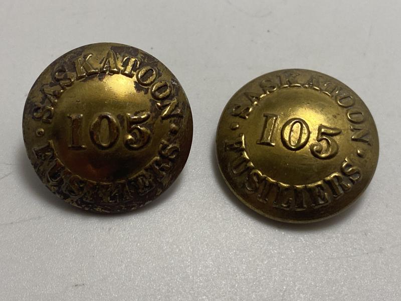 Pair of WW1 Tunic Buttons Canadian Saskatoon Fusiliers